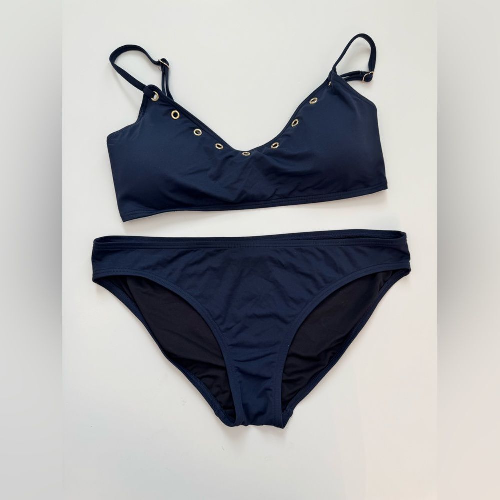 Michael Kors Navy Bikini with Gold Accents